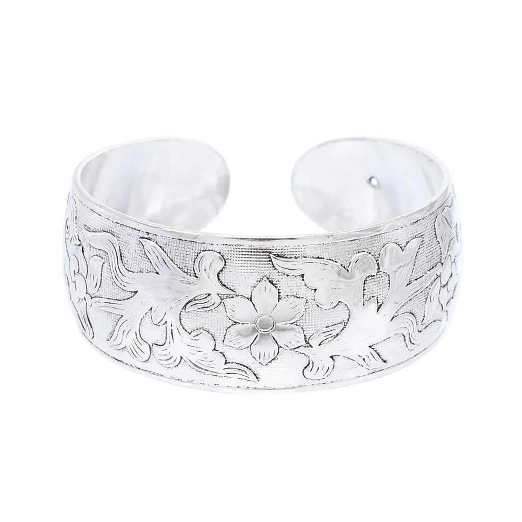 Classic Vintage Silvery Tibet Cuff Bracelet For Women Boho Ethnic Metal Carved Flower Bangles Gypsy Tribal Afghan India Jewelry