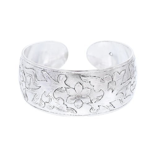 Classic Vintage Silvery Tibet Cuff Bracelet For Women Boho Ethnic Metal Carved Flower Bangles Gypsy Tribal Afghan India Jewelry