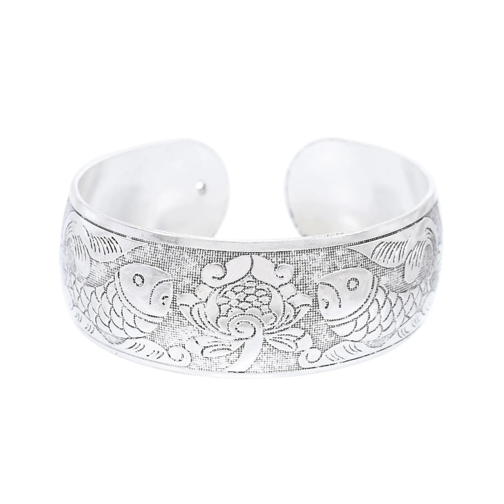 Classic Vintage Silvery Tibet Cuff Bracelet For Women Boho Ethnic Metal Carved Flower Bangles Gypsy Tribal Afghan India Jewelry