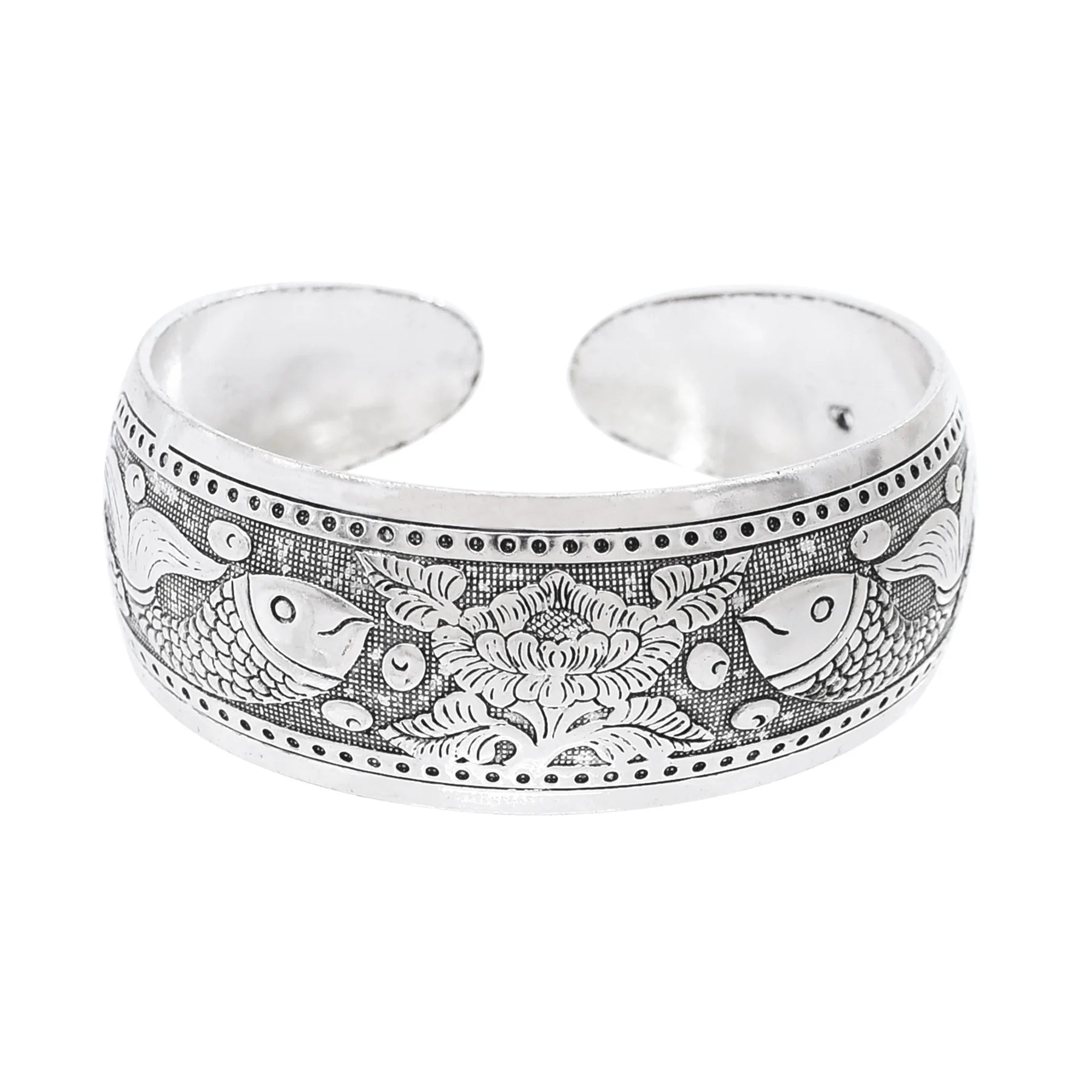 Classic Vintage Silvery Tibet Cuff Bracelet For Women Boho Ethnic Metal Carved Flower Bangles Gypsy Tribal Afghan India Jewelry