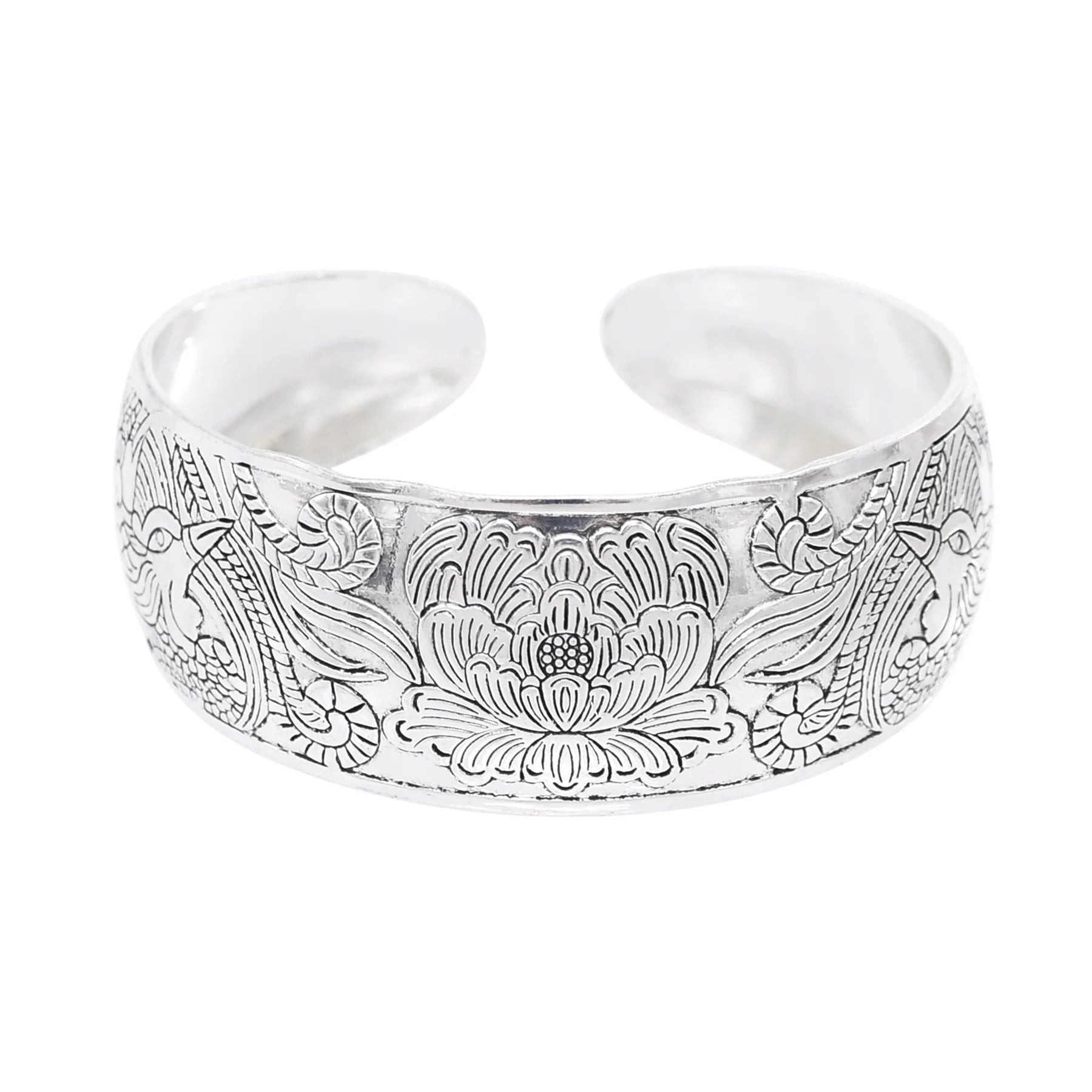 Classic Vintage Silvery Tibet Cuff Bracelet For Women Boho Ethnic Metal Carved Flower Bangles Gypsy Tribal Afghan India Jewelry