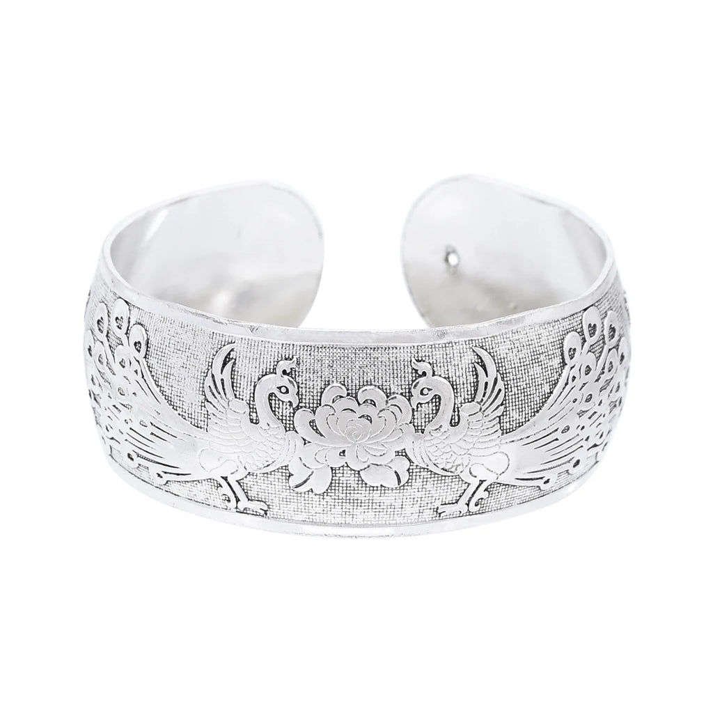 Classic Vintage Silvery Tibet Cuff Bracelet For Women Boho Ethnic Metal Carved Flower Bangles Gypsy Tribal Afghan India Jewelry