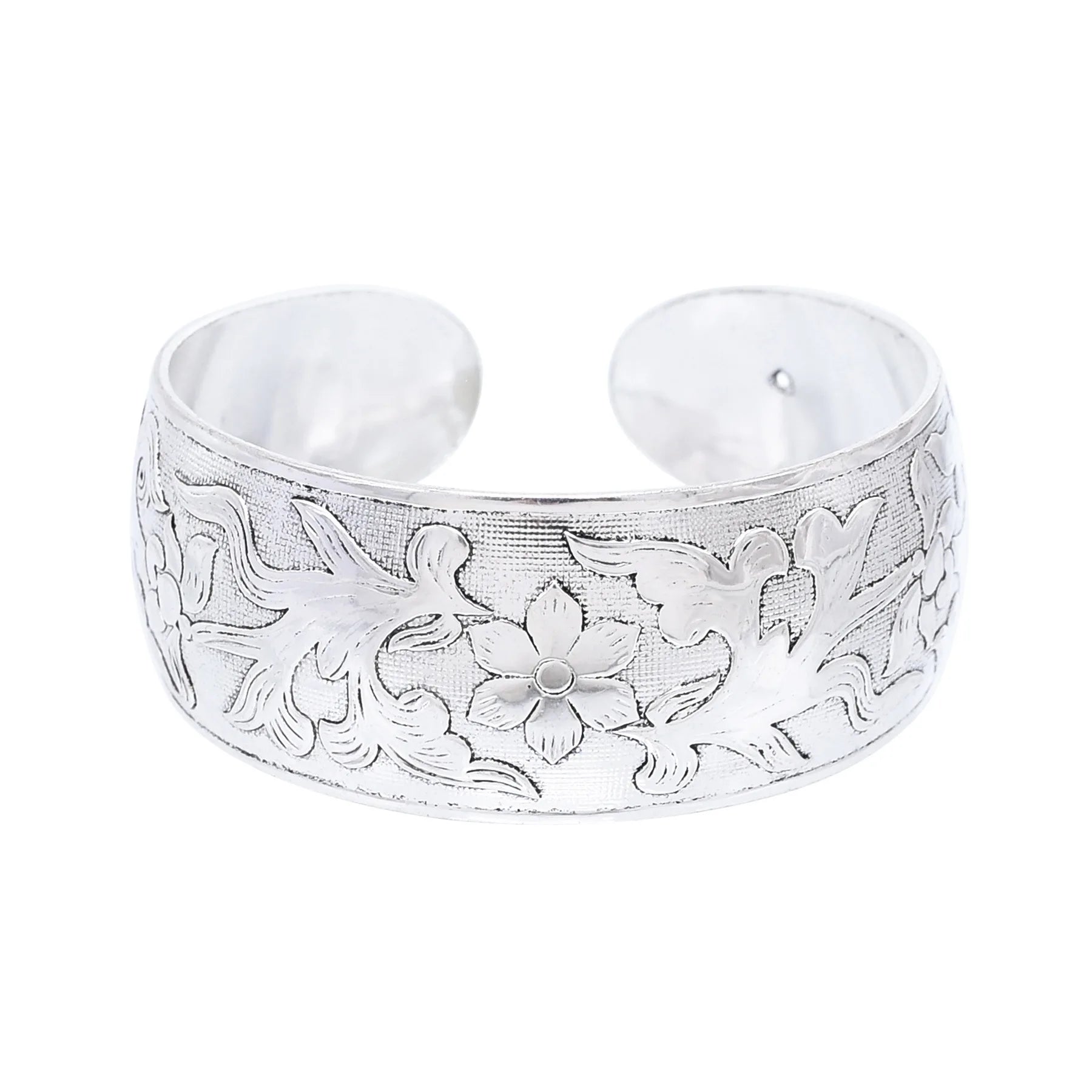 Classic Vintage Silvery Tibet Cuff Bracelet For Women Boho Ethnic Metal Carved Flower Bangles Gypsy Tribal Afghan India Jewelry