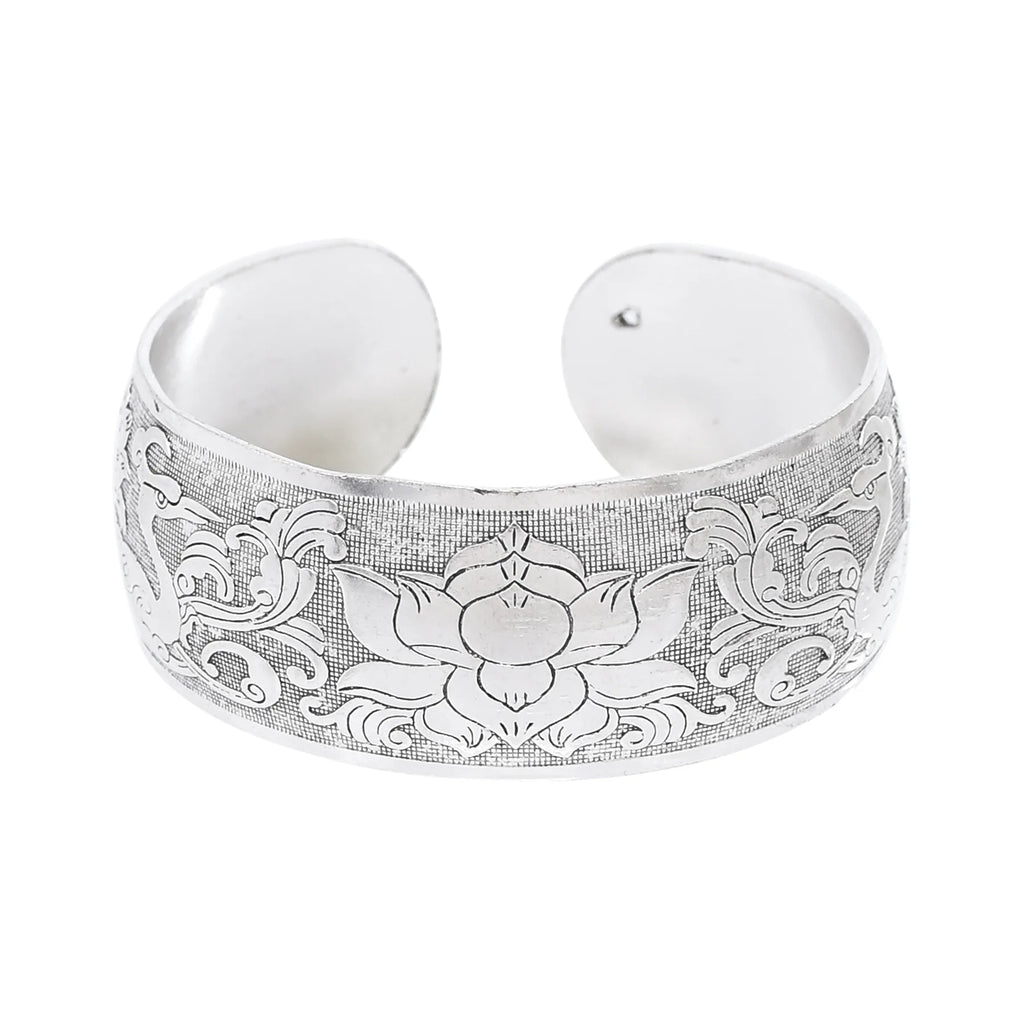 Classic Vintage Silvery Tibet Cuff Bracelet For Women Boho Ethnic Metal Carved Flower Bangles Gypsy Tribal Afghan India Jewelry